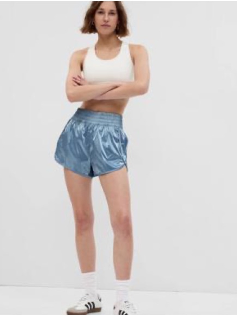 NWT GapFit Recycled High Rise Running Shorts Ice Blue Shine L Large